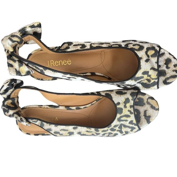 J Renee Metallic Animal Print Heel 11 Black Block Peep Toe Festive Glam Chic 80s - Picture 3 of 11